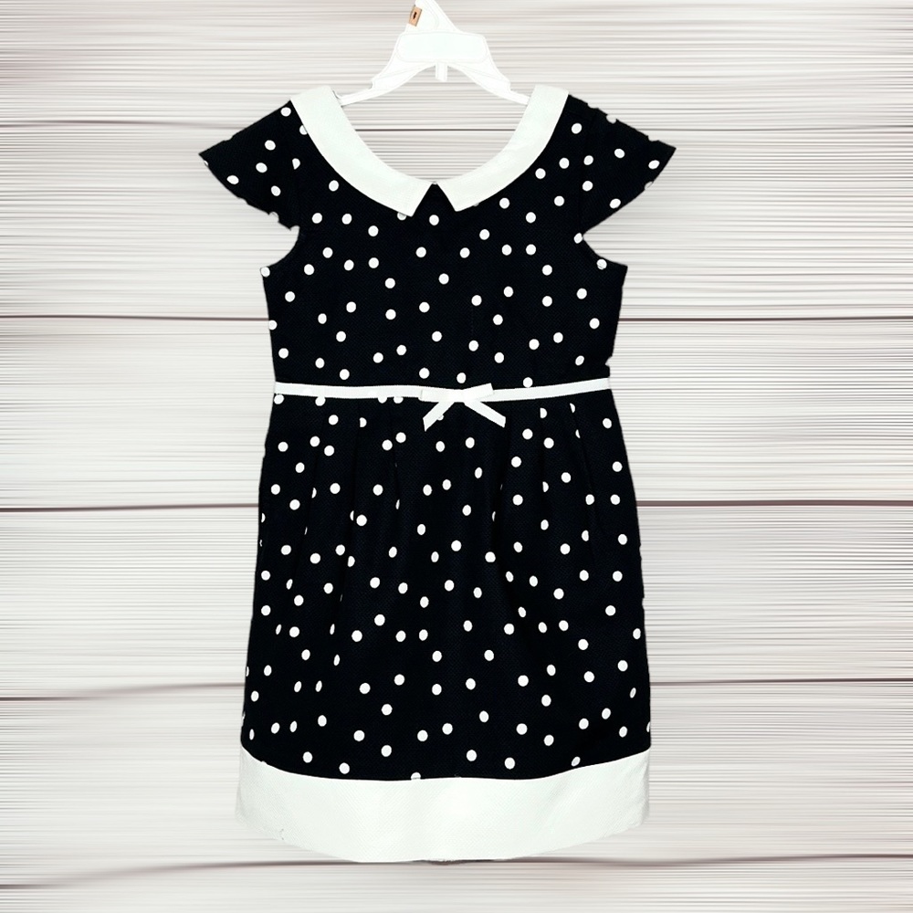 NWT Janie and Jack Cotton Dress Black and White Polka Dot Cap Sleeves size 7 - Picture 1 of 11
